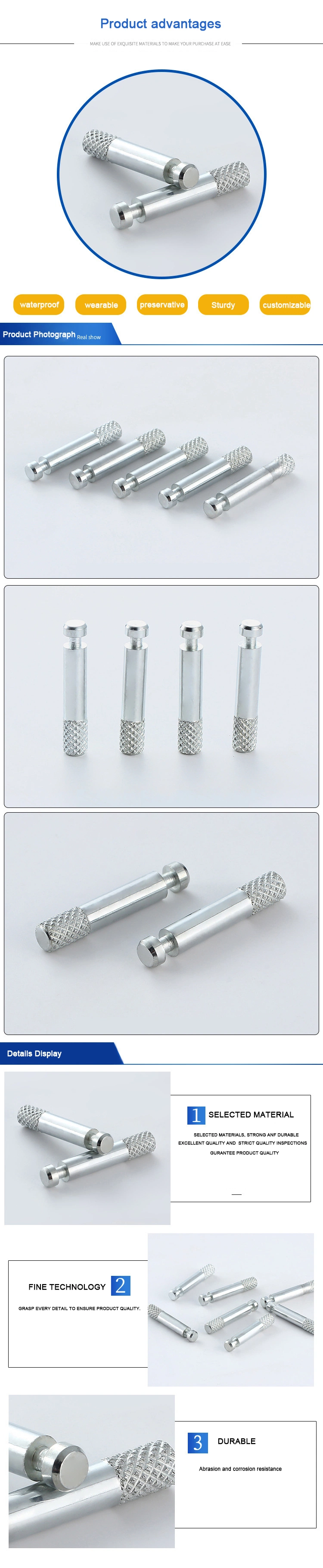 OEM Service Customized Round Knurled Threaded Dowel Pins Knurled Dowel Pin Cylindrical Roll Pins for Hinges